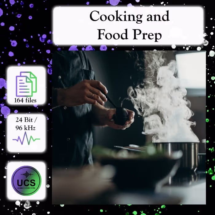 Cooking and Food Prep sound effects library by Celine Woodburn