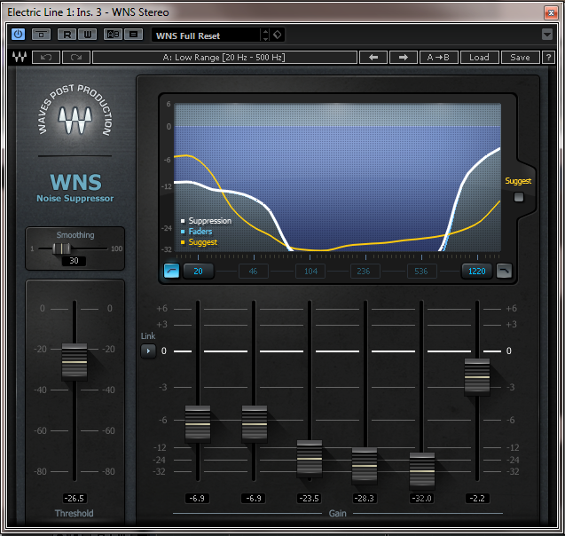 Waves WNS Noise Suppressor settings