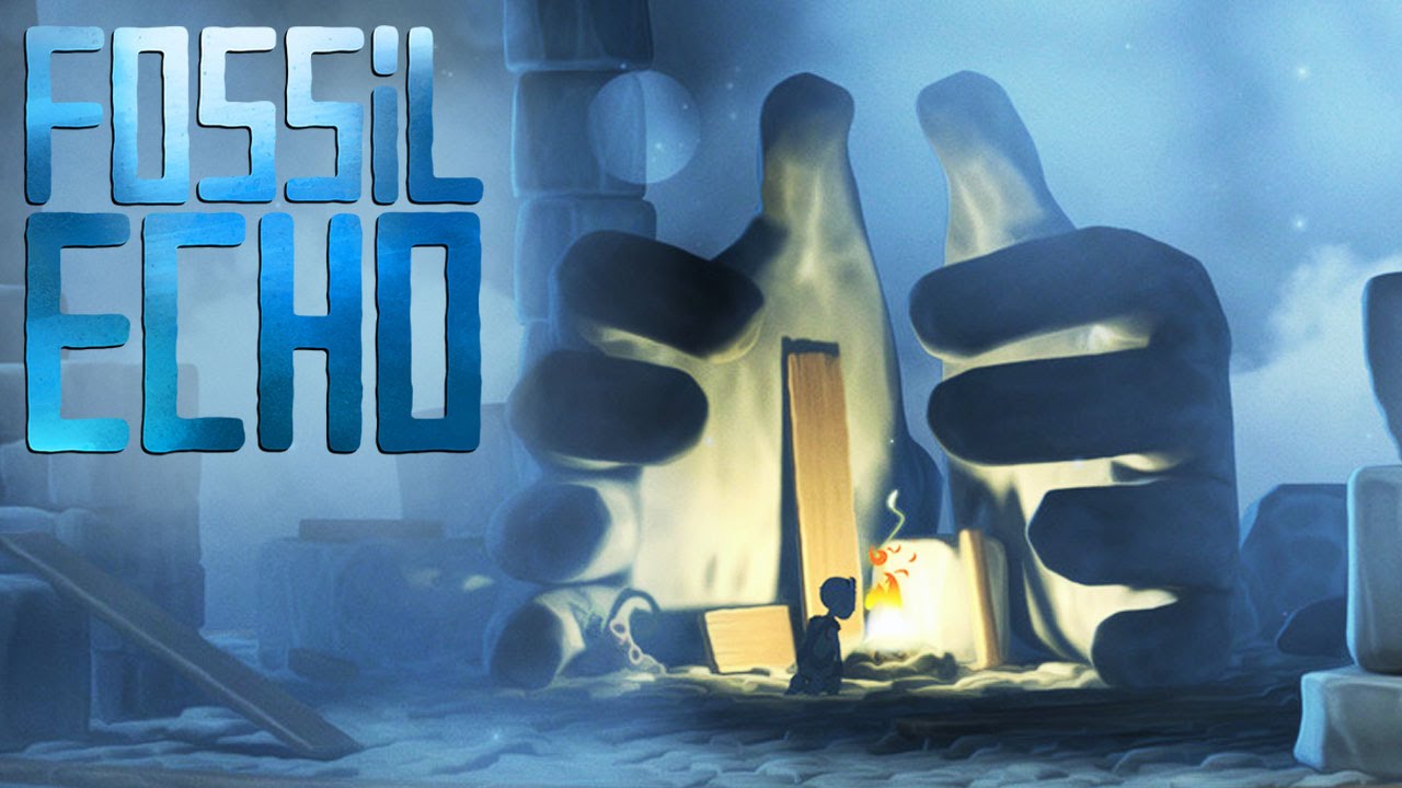 A young person sits near acamp fire encircled by two large rock-shaped hands.