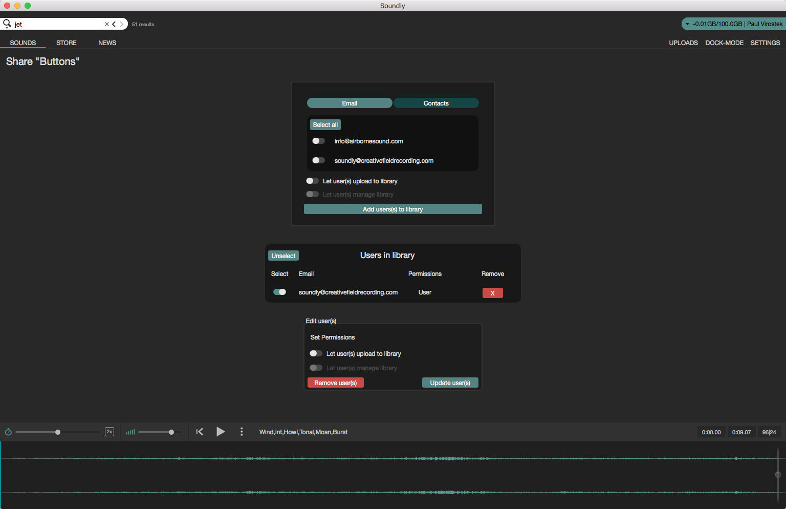Sharing sound library contacts.
