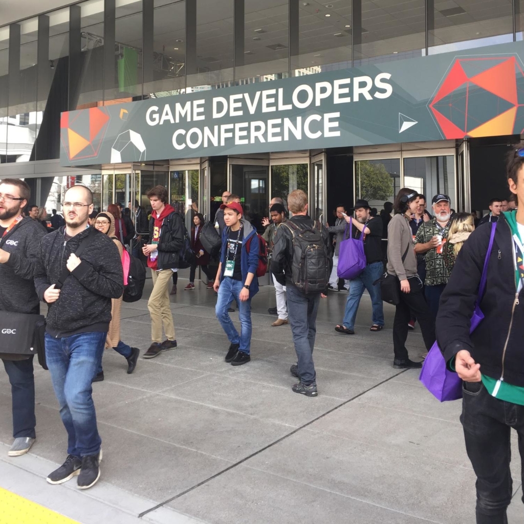 The busy entrance of the Moscone Center North Hall.