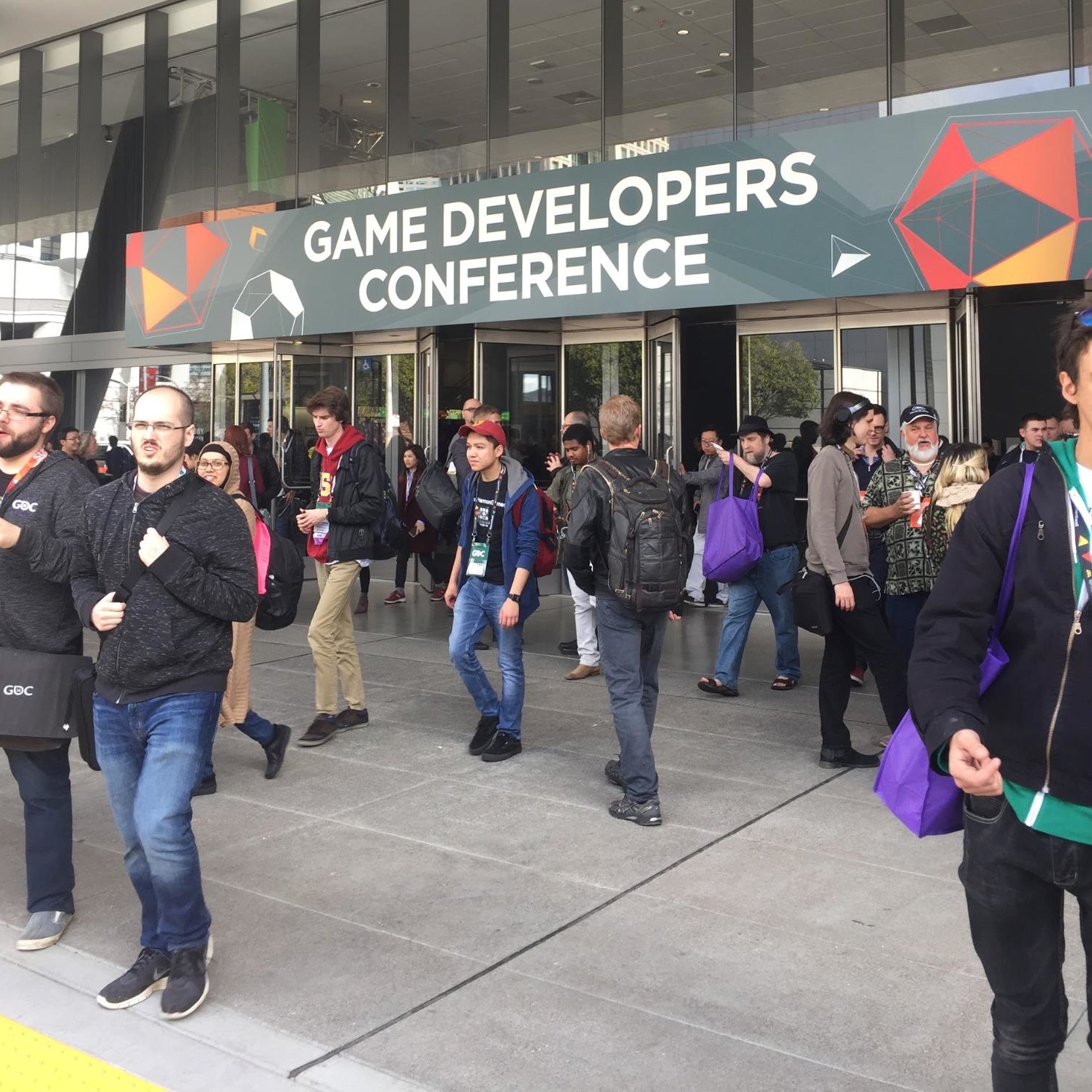 The busy entrance of the Moscone Center North Hall.