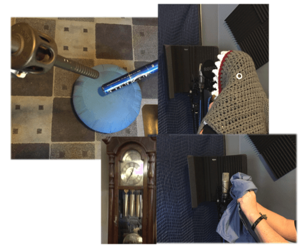 A series of snapshots from Foley recording sessions