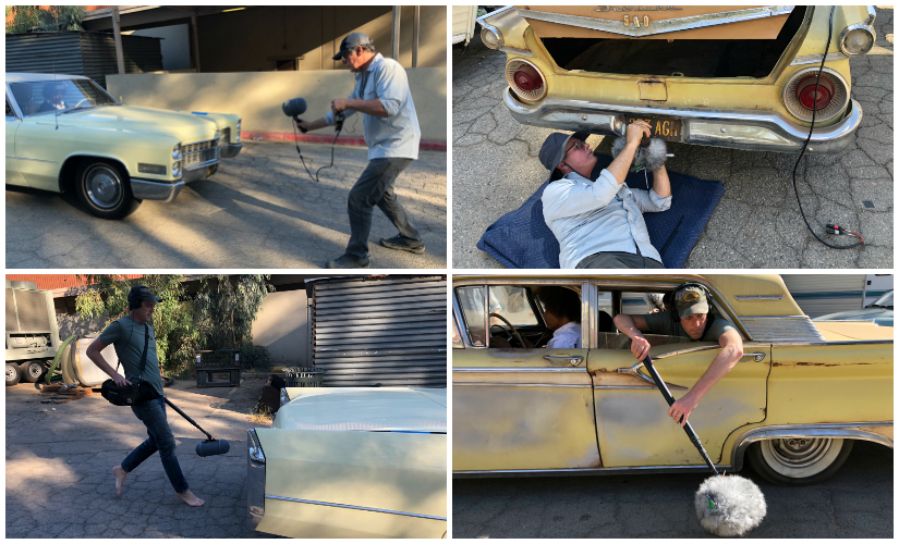 Wylie Stateman and Zach Goheen in action, recording car sounds for the film