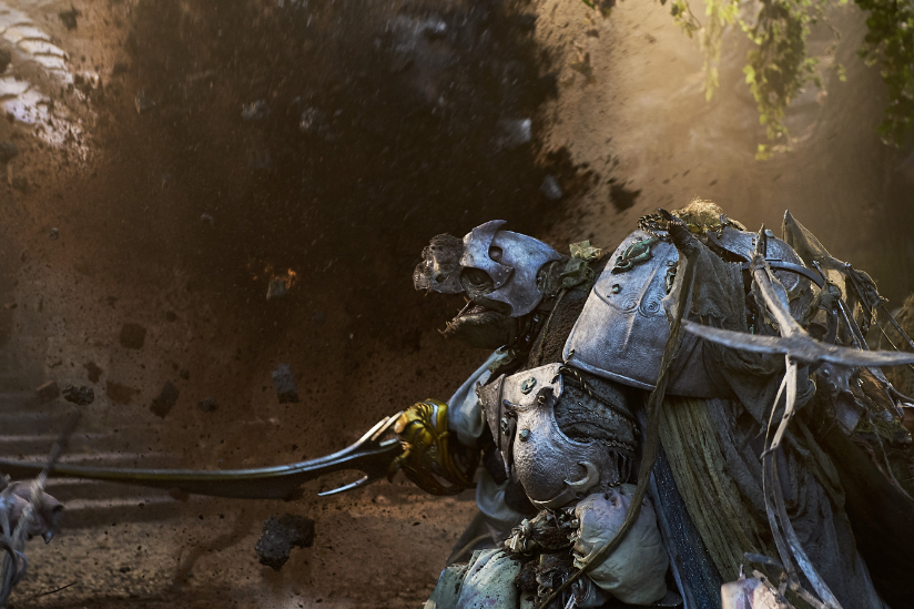 The ground explodes during a Skeksis war.