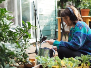 Em recording a watering can for Untitled Goose Game