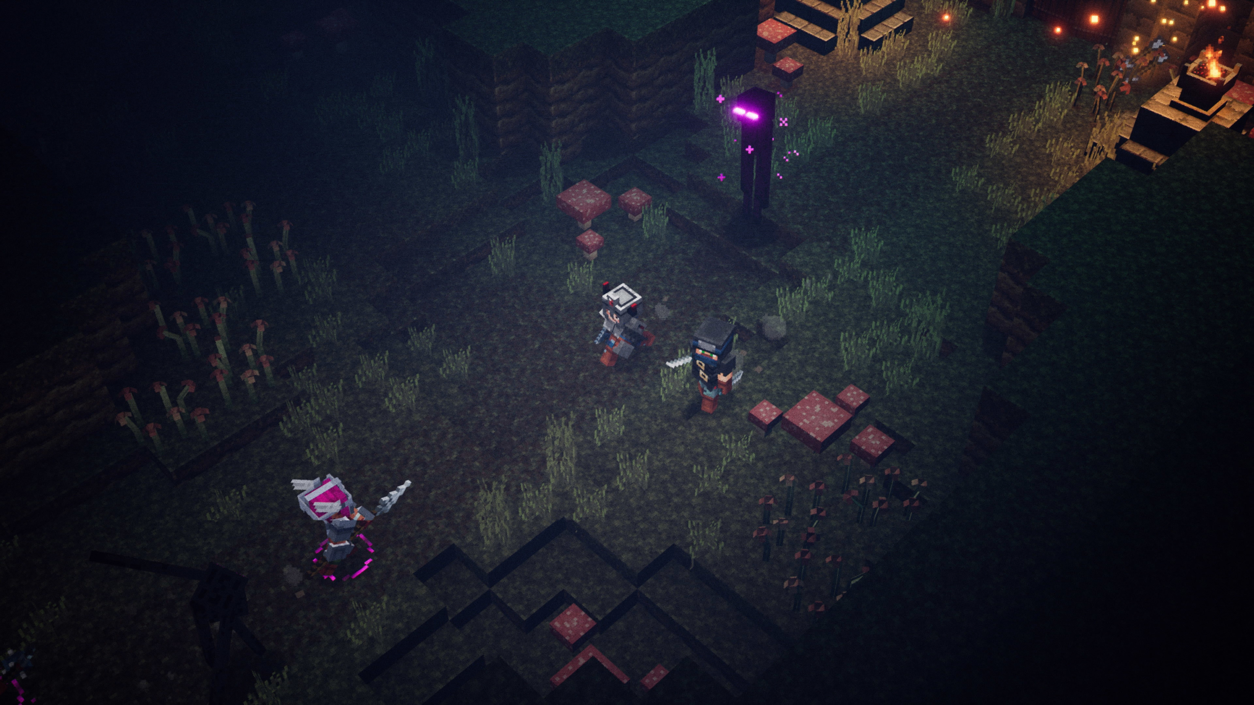 The villager comes across a glowing Enderman at night.